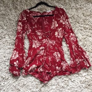 Red floral romper